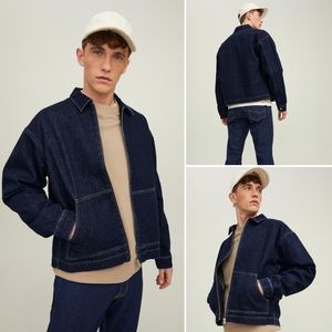 JACK & JONES Utility Denim Jacket, Sz M, zipper closure